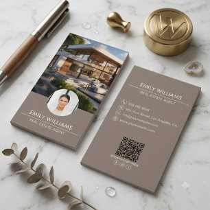 Carte De Visite Immobilier Taupe Code QR Photo Réseaux Sociaux