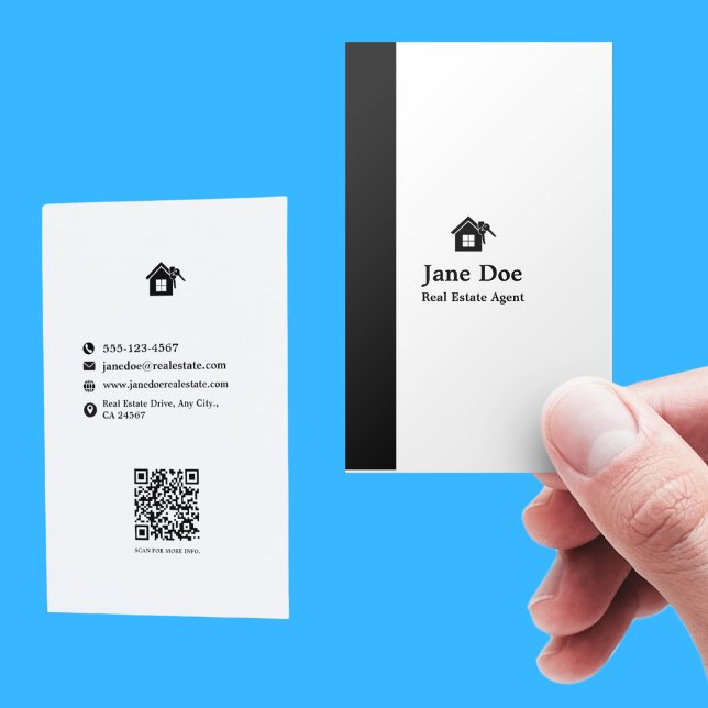 Carte De Visite Immobilier Vertical Noir Blanc (Modern Vertical Black White Real Estate Business Card)