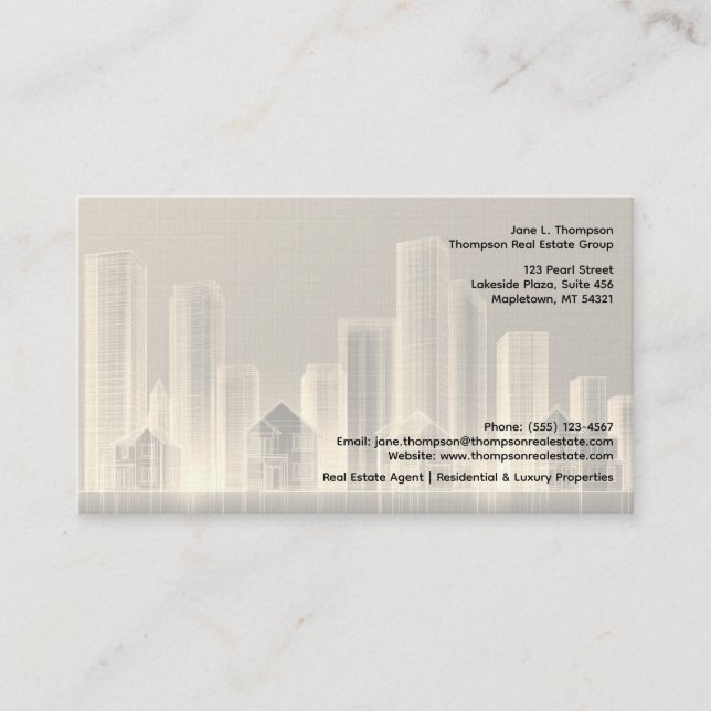 Carte de visite immobilière à la skyline neutre 🏙 (Devant)