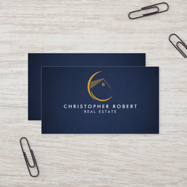 Carte de visite immobilière bleu marine minimalist (Devant/Arrière en situation)