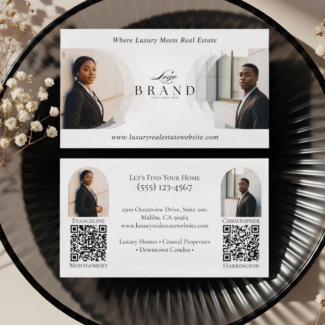 Carte de visite immobilière professionnelle de lux (Luxury Classy Dual Agent Professional Real Estate Business Card)
