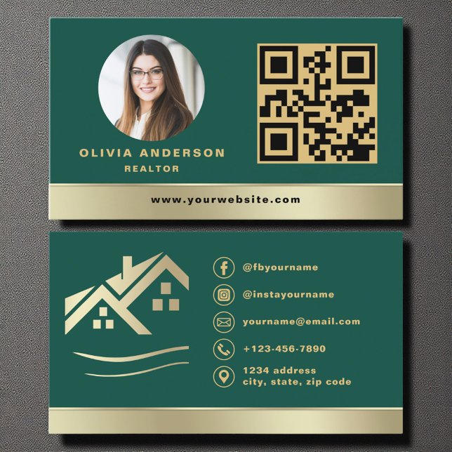 Carte de visite immobilière QR Code Gold House Gre (Créateur téléchargé)