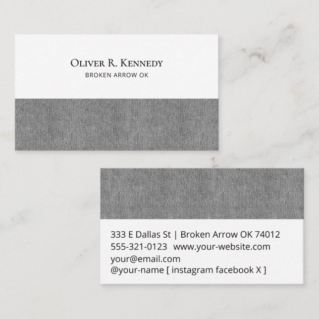 Carte De Visite Impression d'accent en denim gris clair sur blanc (Devant / Derrière)