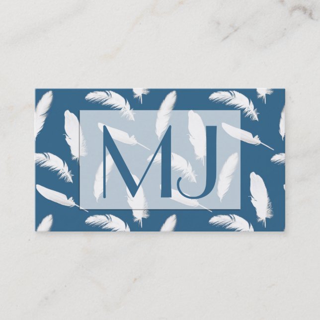 Carte De Visite Impression en plumes blanches sur bleu denim (Devant)