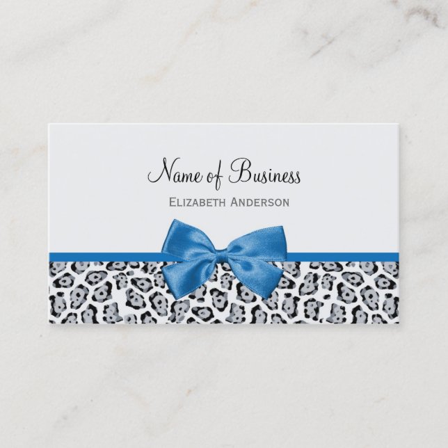 Carte De Visite Impression Jaguar Gris Chic Avec Bow Bleu Cobalt (Devant)