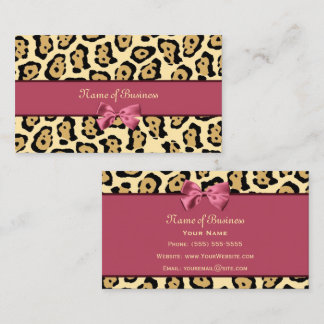 Carte De Visite Impression Jaguar Tendance Avec Ruban Rose Nom de