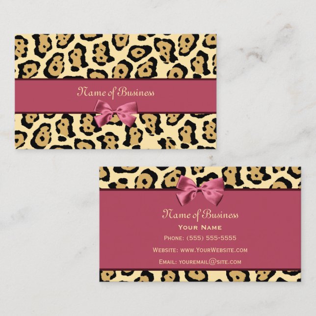 Carte De Visite Impression Jaguar Tendance Avec Ruban Rose Nom de  (Devant / Derrière)