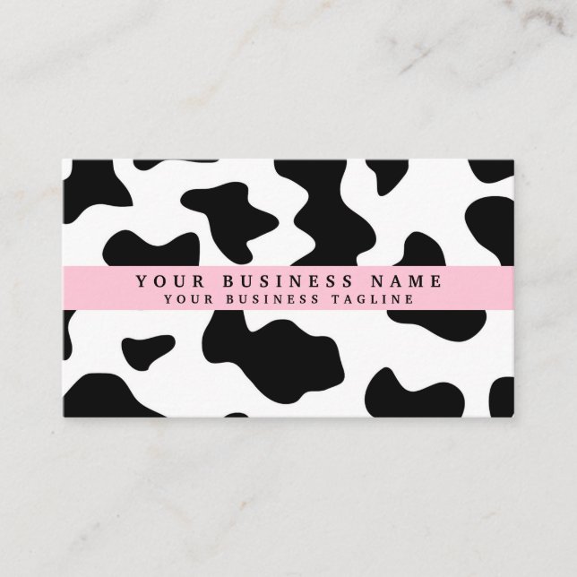 Carte De Visite Impression vache noir et blanc avec rose (Devant)
