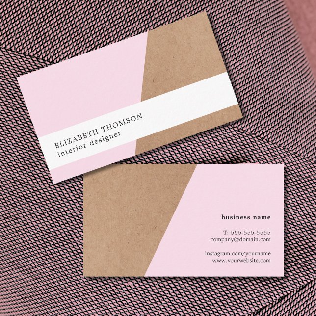 Carte De Visite Imprimé Élégant Kraft Rose Géométrique (Créateur téléchargé)