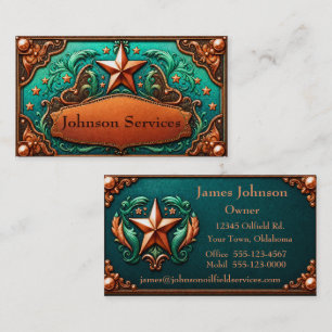 Carte De Visite Imprimé en cuir marron et turquoise 2 faces