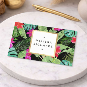 Carte De Visite Imprimé Tropical Chic Designer Aquarelle Noir