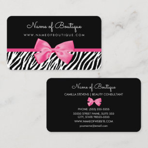 Carte De Visite Imprimé Zèbre Tendance Avec Un Nœud Rose Chic Bout