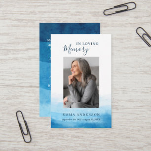 Carte De Visite In Love Memory Photo Funeral Blue Prayer Card