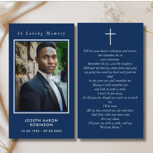 Carte De Visite In Love Memory Photo Funeral Blue Prayer Card