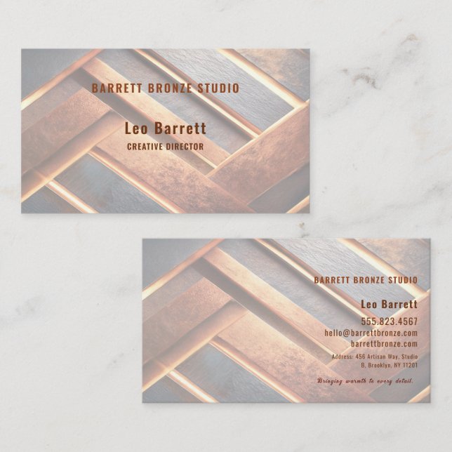 Carte De Visite Industrial Chic Copper Facet  (Devant / Derrière)