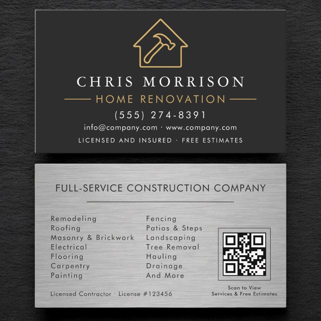 Carte De Visite Industrial Metallic Home Renovation QR Code (Créateur téléchargé)