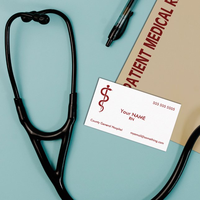 Carte De Visite Infirmière Bâton blanc d'Asclepius (Créateur téléchargé)