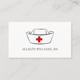 Carte De Visite Infirmière Casquette Nom monogramme Blanc Professi