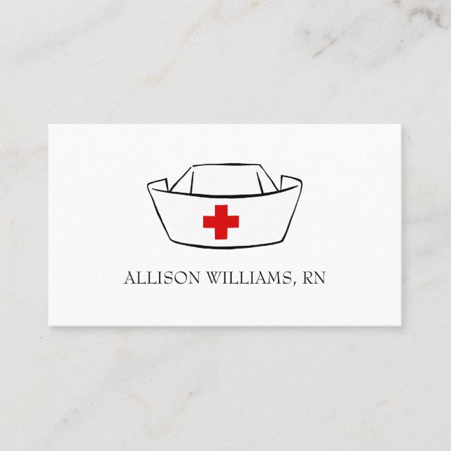 Carte De Visite Infirmière Casquette Nom monogramme Blanc Professi (Devant)