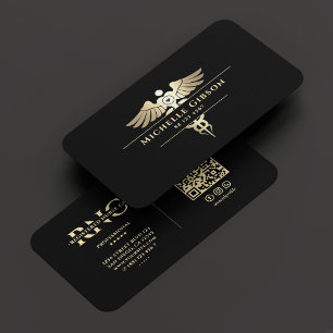 Carte De Visite Infirmière Docteur Médicale Caduceus Elégant Black