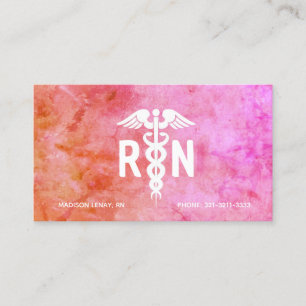 Carte De Visite Infirmière inscrite RN Pink Orange Aquarelle