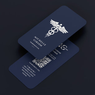 Carte De Visite Infirmière Médicale Caduceus Dark Navy Blue Modern
