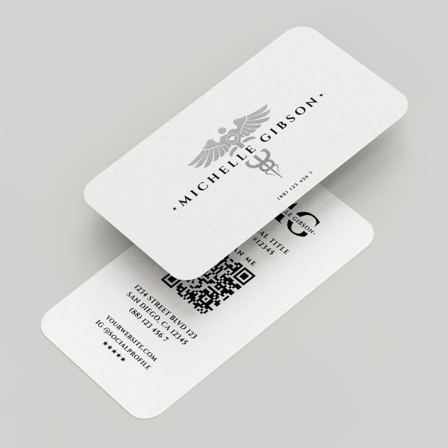 Carte De Visite Infirmière Médicale Pharmacienne blanche Caduceus (Nurse Medical Pharmacist White Silver Caduceus Business Card
)