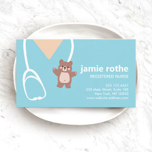 Carte De Visite Infirmière pédiatrique Blue Teddy Bear Scrubs