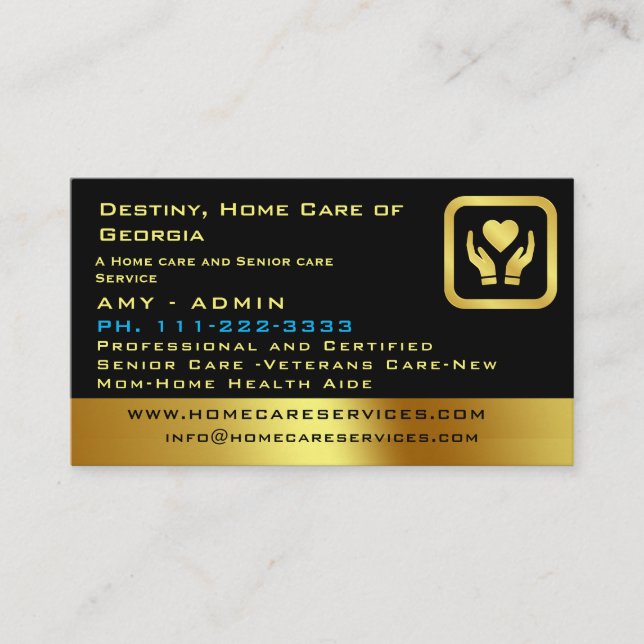 Carte De Visite Infirmière Senior Caregiver Design Coeur Et Mains (Devant)