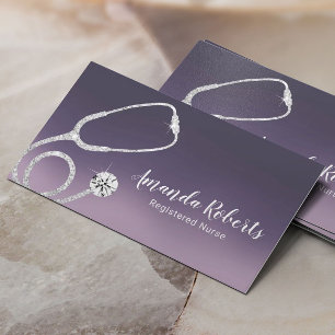 Carte De Visite Infirmière soignante Médicale Elegant Purple Omb