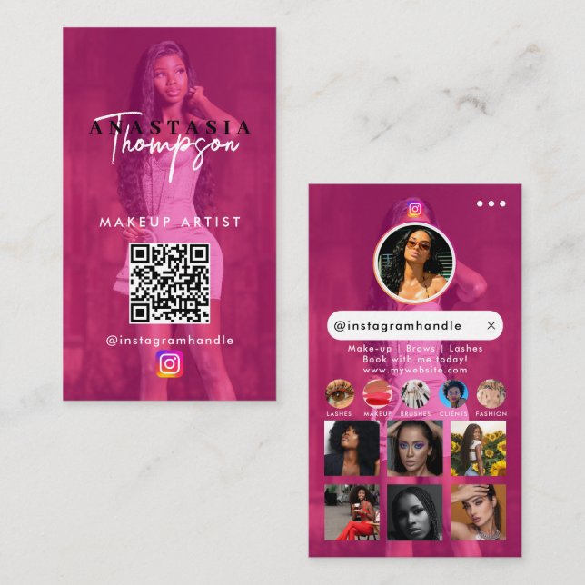 Carte De Visite Influencer Beauty Nail Tech Médias sociaux QR Code (Devant / Derrière)