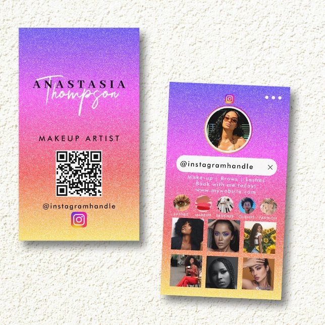 Carte De Visite Influencer Beauty Nail Tech Médias sociaux QR Code (Influencer Beauty Nail Tech Social Media QR Code Business Card)