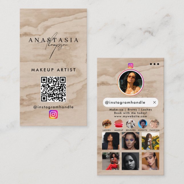 Carte De Visite Influencer Beauty Nails Médias sociaux Bois rustiq (Devant / Derrière)