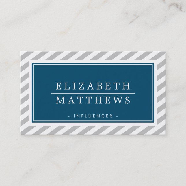Carte De Visite INFLUENCER MODERNE design bordure gris marine blan (Devant)