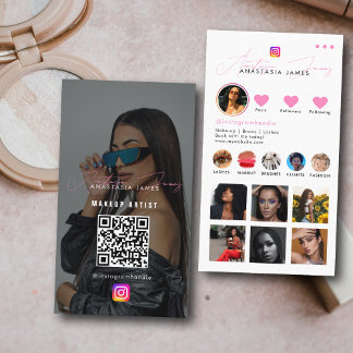 Carte De Visite Influencer Photo Feed Girly Social Media QR Code