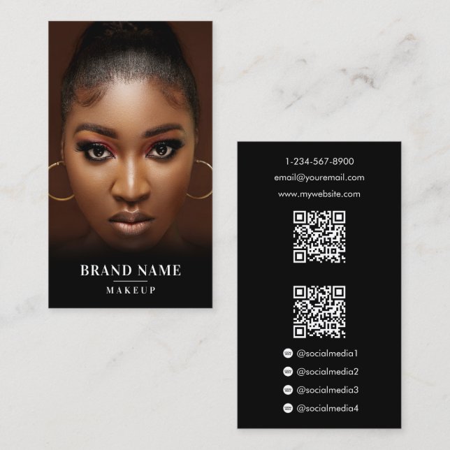 Carte De Visite Influencer Photo Médias sociaux Beauté 2 QR Codes (Devant / Derrière)