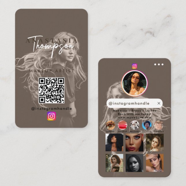 Carte De Visite Influenceur Beauté Nails Médias sociaux Terre Beig (Devant / Derrière)