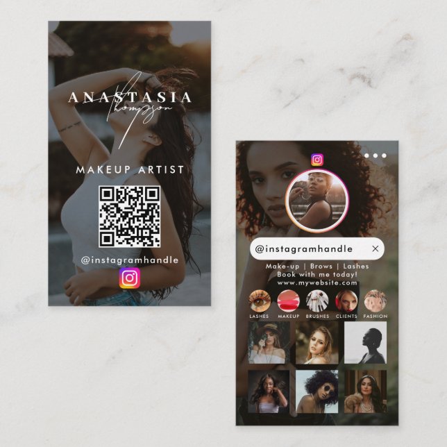 Carte De Visite Influenceur Beauty Nails Médias sociaux Black Mode (Devant / Derrière)