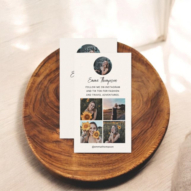 Carte De Visite Influenceur des médias sociaux QR Code photo Beige (Créateur téléchargé)