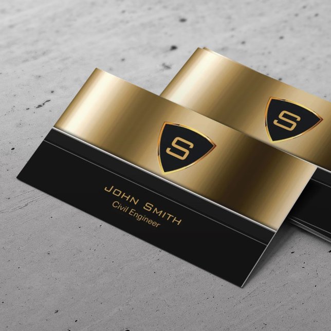 Carte De Visite Ingénieur civil Royal Gold Shield Monogramme (Créateur téléchargé)