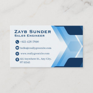 Carte De Visite Ingénieur Commercial Moderne Bleu & Blanc Professi