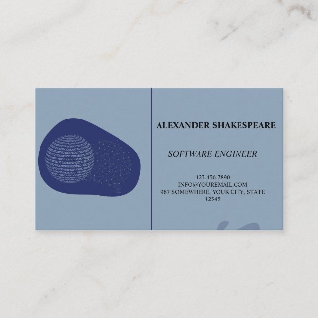 Carte de visite ingénieur élégant/moderne/bleu (Devant)