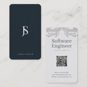 Carte De Visite Ingénieur logiciel géométrique bleu marine minimal
