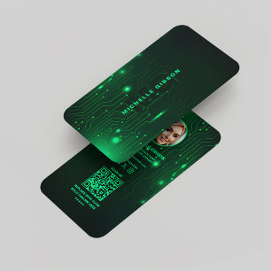 Carte De Visite Ingénieur logiciel Monogram Moderne Neon Green
