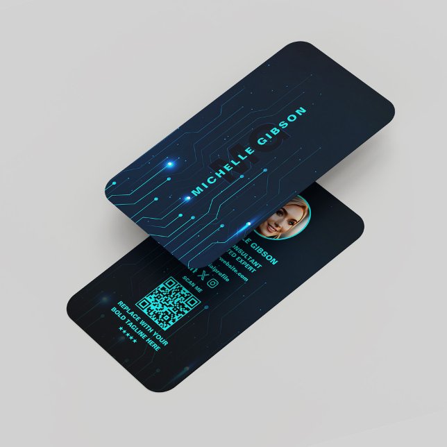 Carte De Visite Ingénieur logiciel Monogram Neon Blue Tech Moderne (Software Engineer Monogram Neon Blue Tech Modern Business Card
)