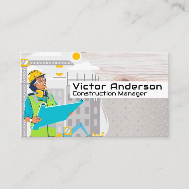 Carte De Visite Ingénieur regardant des plans | Chantier de constr (Devant)