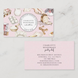 Carte De Visite Ingrédients de boulangerie rose aquarelle