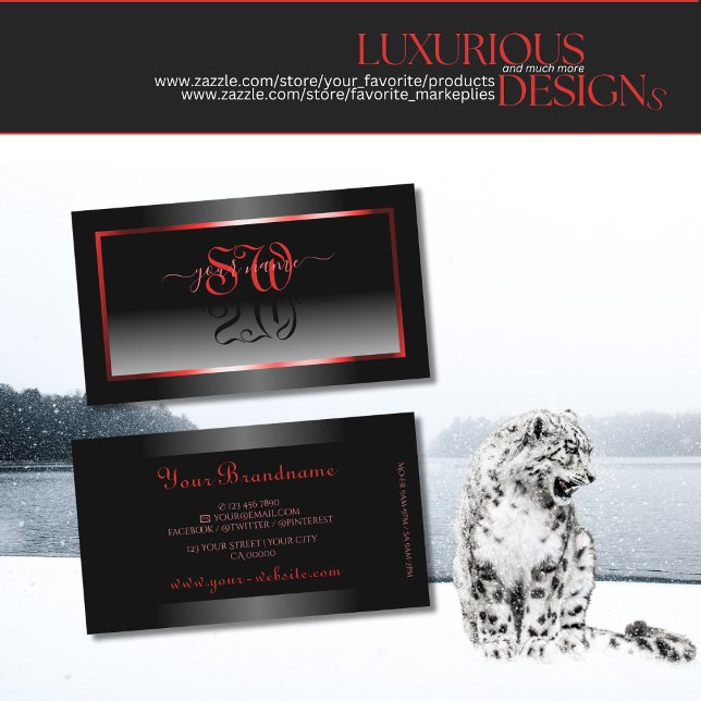 Carte De Visite Initiales de cadre rouge moderne noir et blanc (Créateur téléchargé)