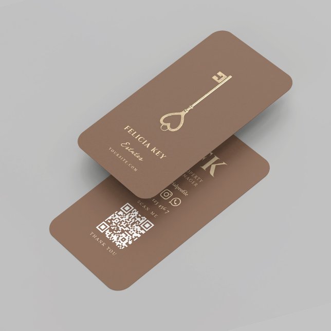 Carte De Visite Initiales de l'agent immobilier du concessionnaire (Modern Realtor Real Estate Agent Initials monogram brown Business Card
)