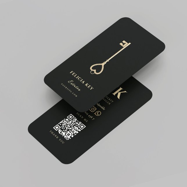 Carte De Visite Initiales de l'agent immobilier moderne Realtor No (Modern Realtor Real Estate Agent Initials Black Gold 
 Professional Marketing QR Business Card
)